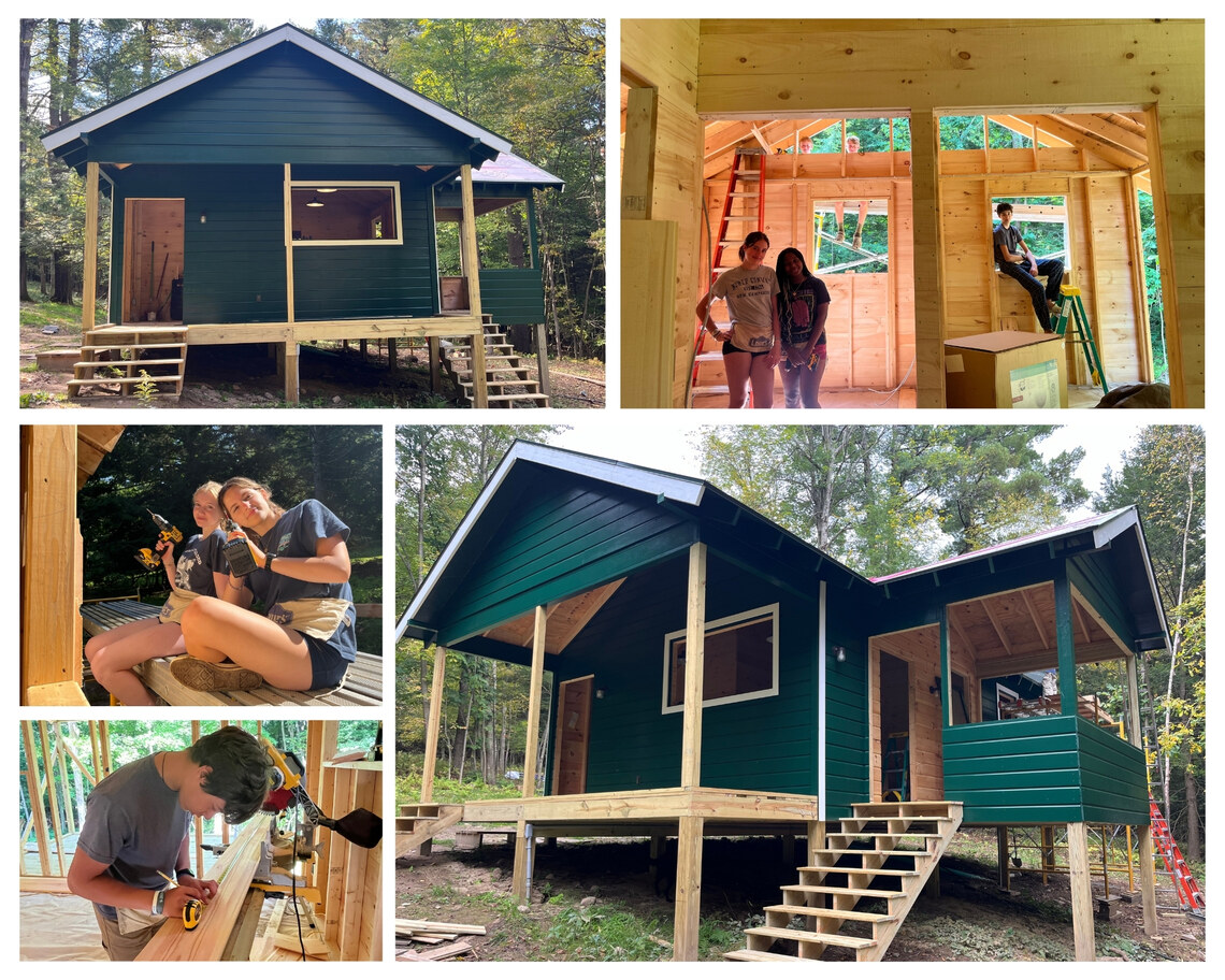 Pictures from campers building a cabin